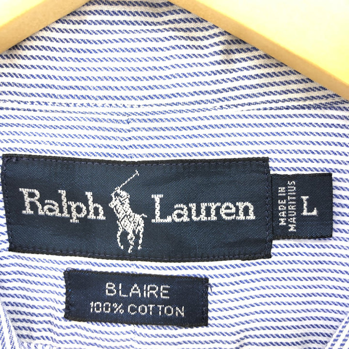 Ralph Lauren BLAIRE long sleeve button down striped shirt, men's size L cotton blue type Vintage Second Hand