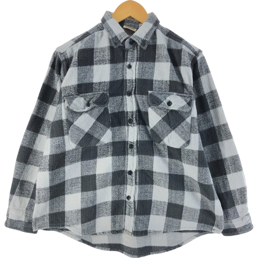 90'S Five Brother Buffalo Check Long Sleeve Heavy Flannel Check Shirt Men's Size L Vintage cotton white type Vintage Second Hand
