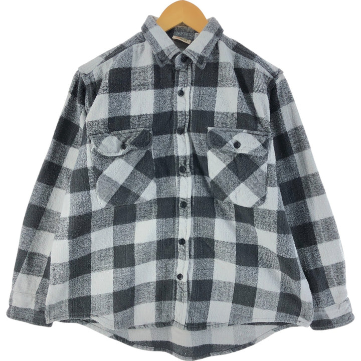 90'S Five Brother Buffalo Check Long Sleeve Heavy Flannel Check Shirt Men's Size L Vintage cotton white type Vintage Second Hand