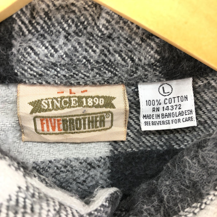 90'S Five Brother Buffalo Check Long Sleeve Heavy Flannel Check Shirt Men's Size L Vintage cotton white type Vintage Second Hand