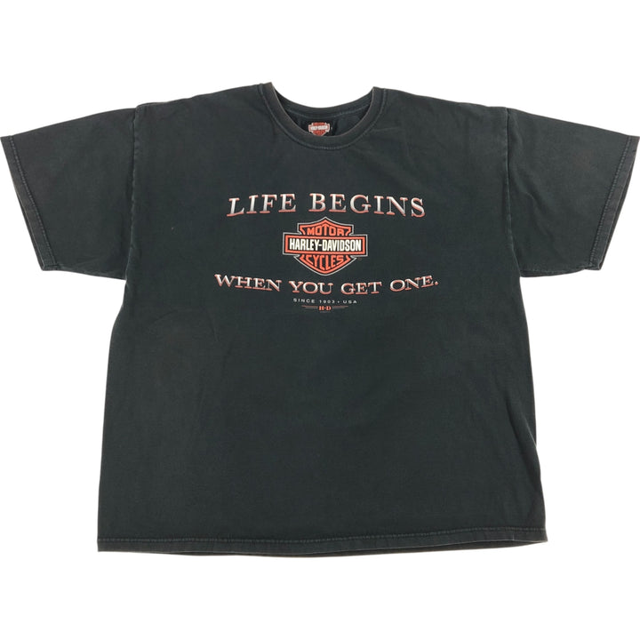 00'S Harley-Davidson Motorcycle Bike T-shirt Made in USA Men's XXL cotton black type Vintage Second Hand