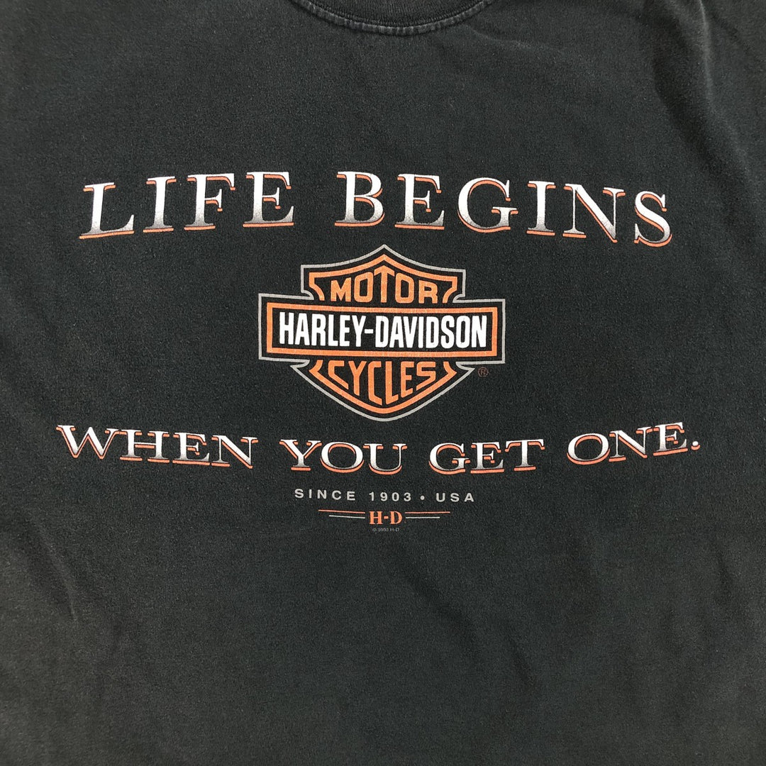 00'S Harley-Davidson Motorcycle Bike T-shirt Made in USA Men's XXL cotton black type Vintage Second Hand