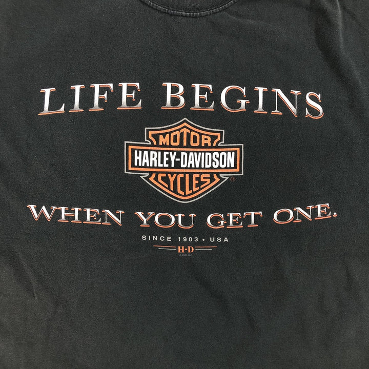 00'S Harley-Davidson Motorcycle Bike T-shirt Made in USA Men's XXL cotton black type Vintage Second Hand