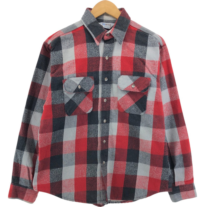 70s~80'S Five Brother Long Sleeve Flannel Check Shirt Made in USA Men's L Size Vintage cotton red type Vintage Second Hand