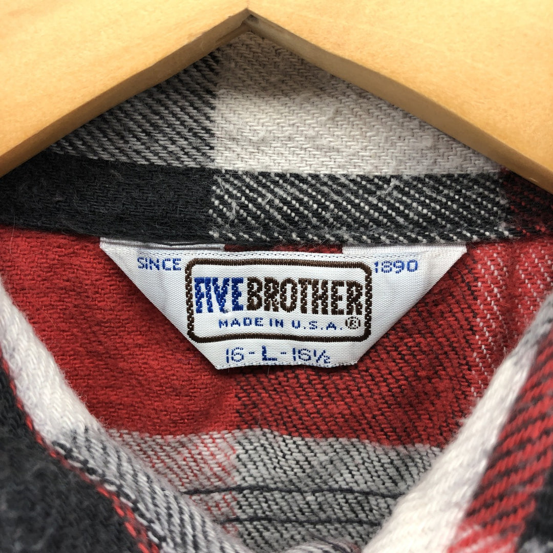 70s~80'S Five Brother Long Sleeve Flannel Check Shirt Made in USA Men's L Size Vintage cotton red type Vintage Second Hand