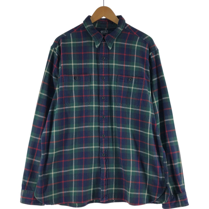 Ralph Lauren POLO by Ralph Lauren Long Sleeve Flannel Check Shirt Men's XL cotton navy blue type Vintage Second Hand