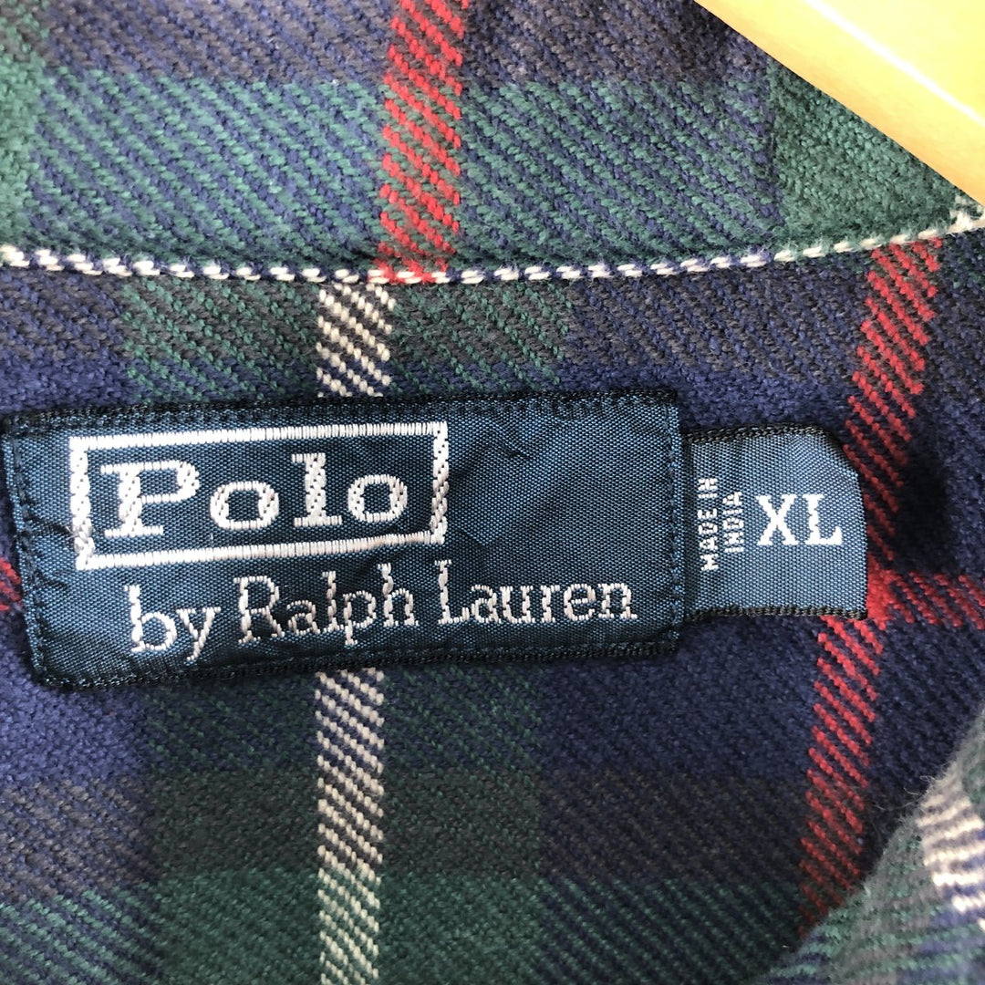 Ralph Lauren POLO by Ralph Lauren Long Sleeve Flannel Check Shirt Men's XL cotton navy blue type Vintage Second Hand