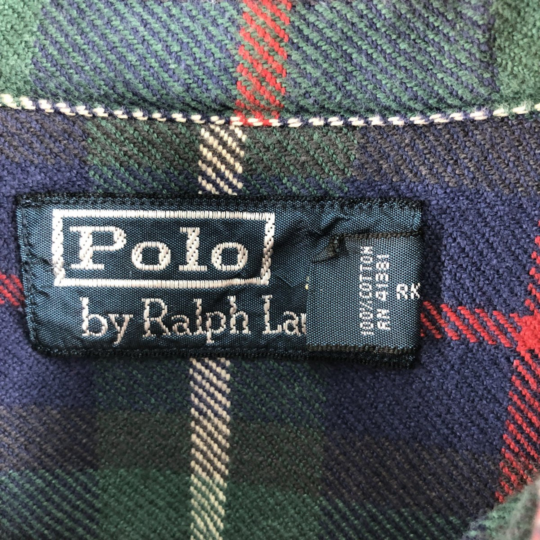 Ralph Lauren POLO by Ralph Lauren Long Sleeve Flannel Check Shirt Men's XL cotton navy blue type Vintage Second Hand