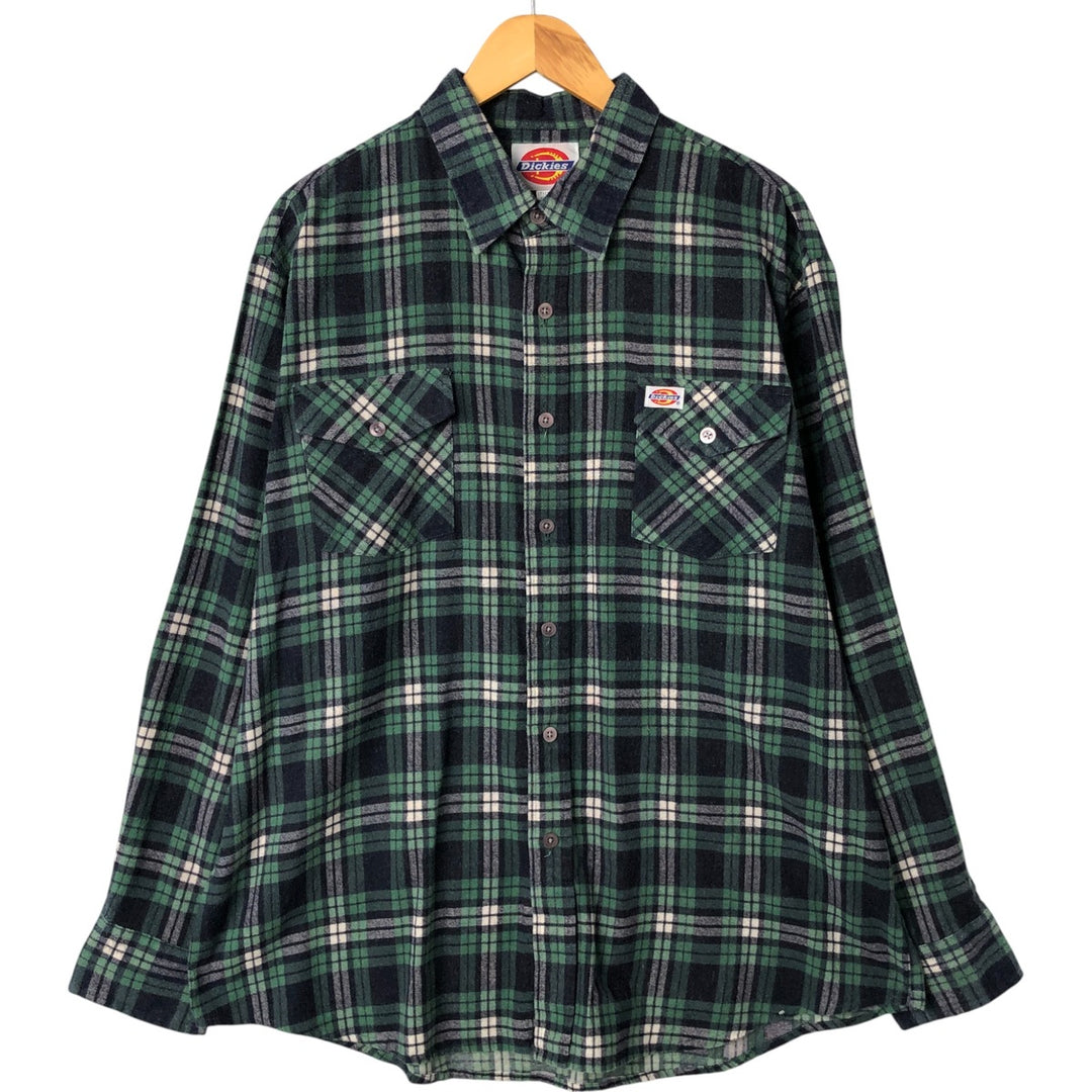 Dickies Long Sleeve Printed Flannel Check Shirt, Men's XL cotton green type Vintage Second Hand