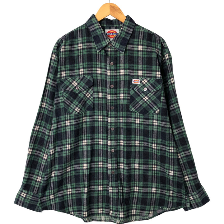 Dickies Long Sleeve Printed Flannel Check Shirt, Men's XL cotton green type Vintage Second Hand