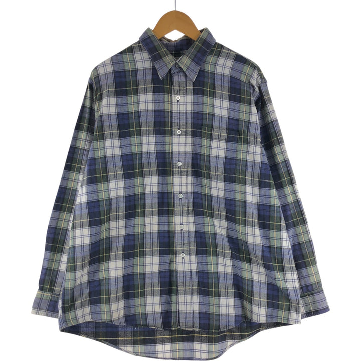 80s-90'S LLBean Long Sleeve Light Nell Check Shirt Men's XL Vintage cotton green type Vintage Second Hand