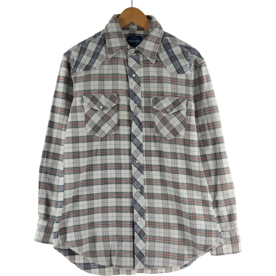 Wrangler WESTERN SHIRTS Western flannel check shirt, men's size L unclear white type Vintage Second Hand