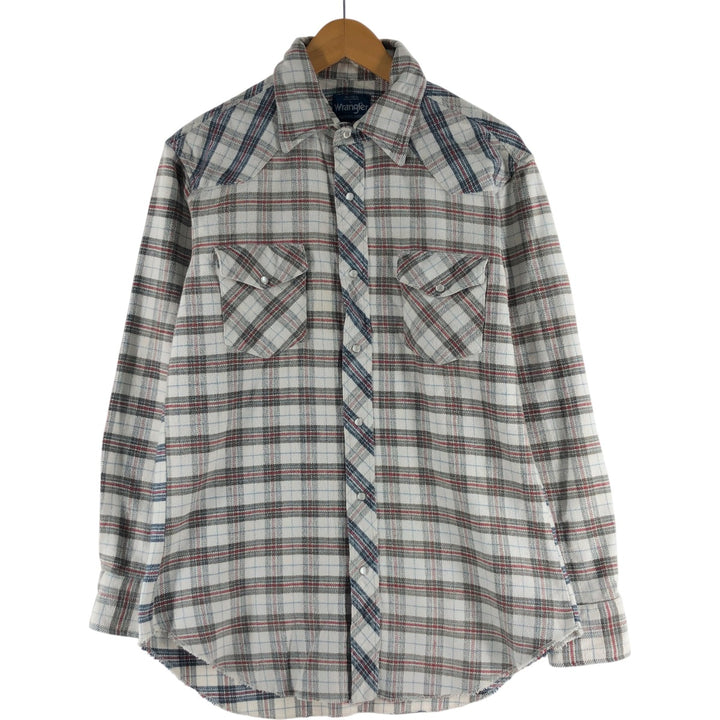 Wrangler WESTERN SHIRTS Western flannel check shirt, men's size L unclear white type Vintage Second Hand