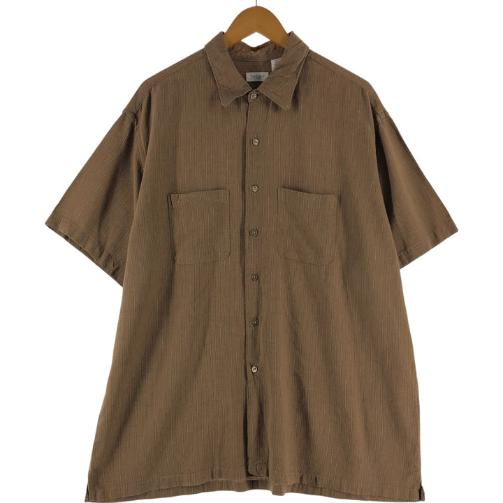 Van Heusen Stripe Pattern Short Sleeve Rayon x Linen Shirt Box Shirt Men's XL linen beige type brown Vintage Second Hand