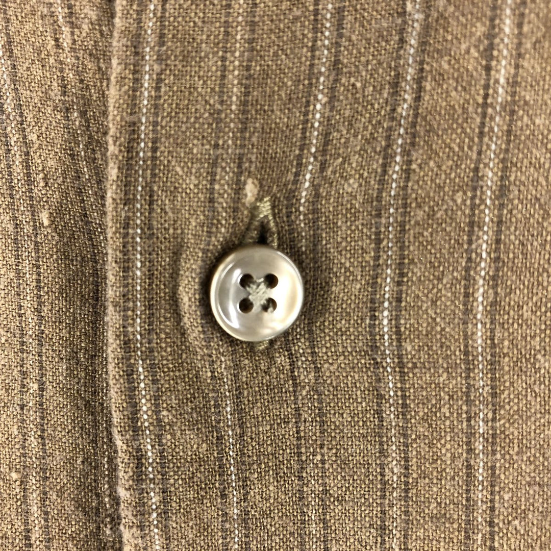 Van Heusen Stripe Pattern Short Sleeve Rayon x Linen Shirt Box Shirt Men's XL linen beige type brown Vintage Second Hand
