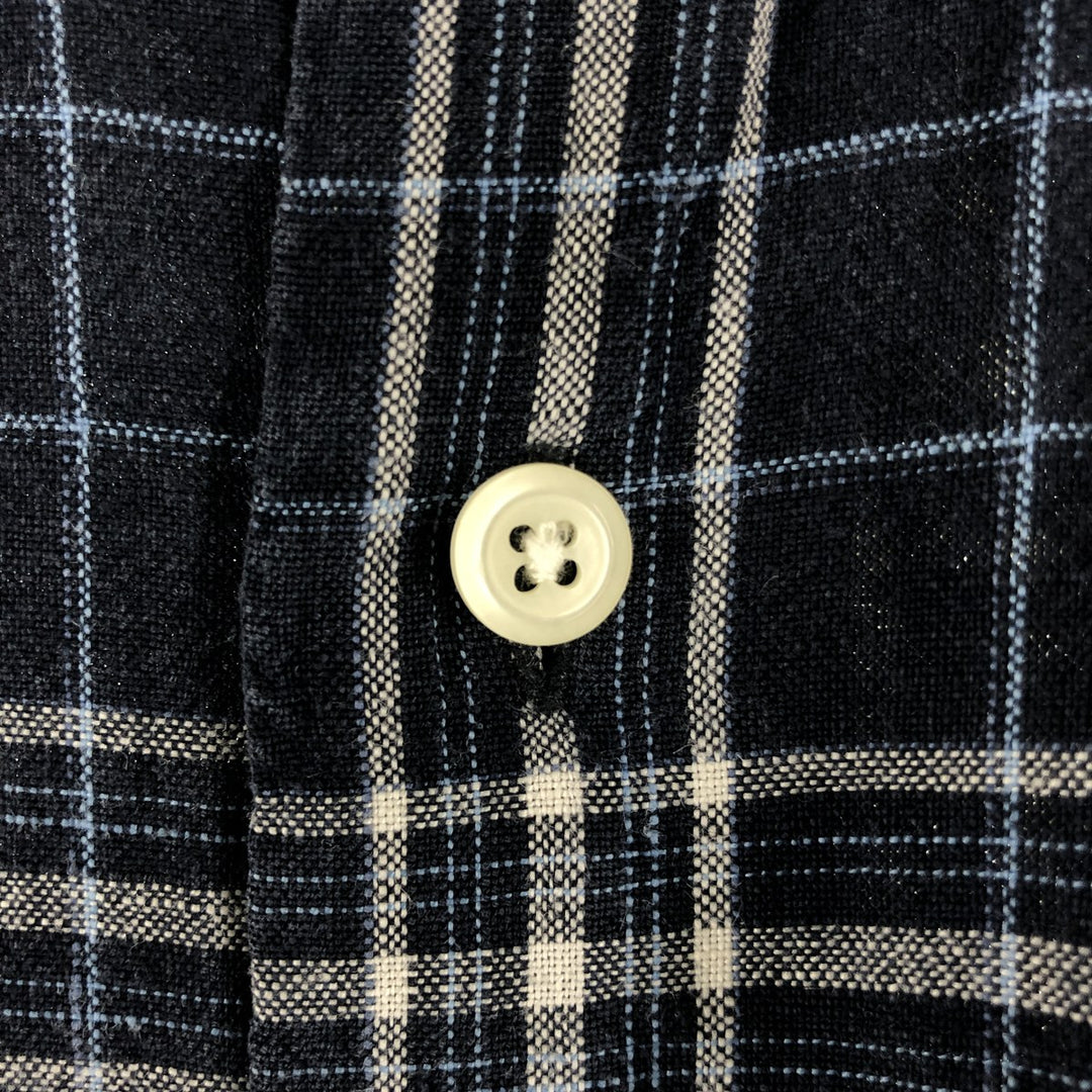NAUTICA Check Pattern Short Sleeve Linen Shirt, Men's M linen Navy blue Vintage Second Hand