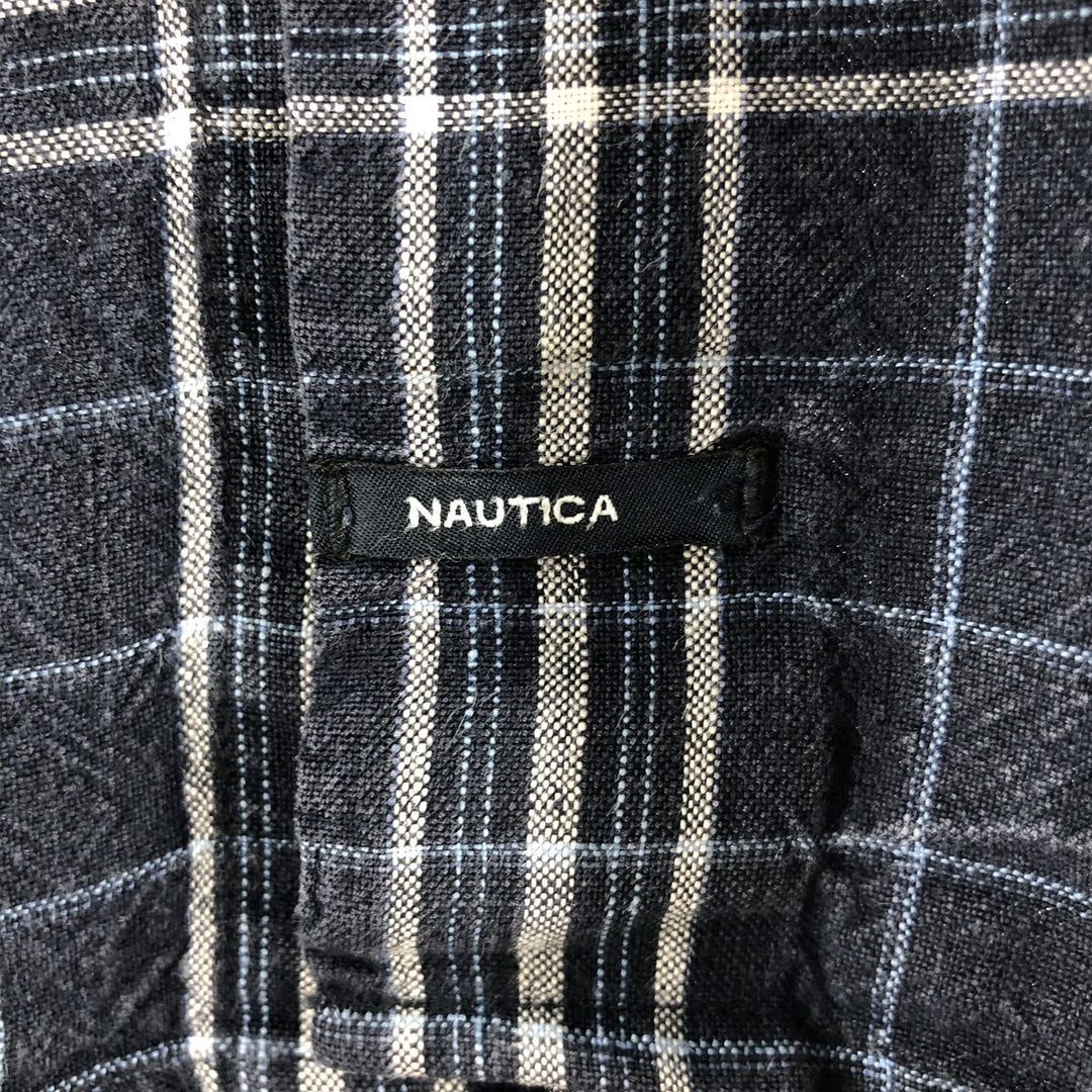 NAUTICA Check Pattern Short Sleeve Linen Shirt, Men's M linen Navy blue Vintage Second Hand