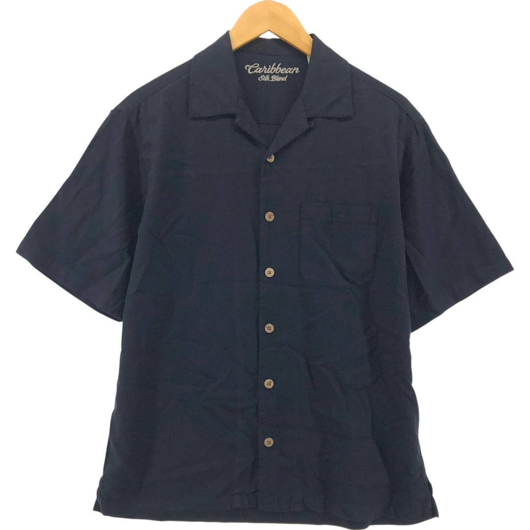 CARIBBEAN Short Sleeve Open Collar Silk Shirt Box Shirt Men's M Size Vintage silk black type Vintage Second Hand