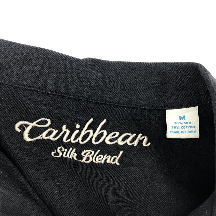 CARIBBEAN Short Sleeve Open Collar Silk Shirt Box Shirt Men's M Size Vintage silk black type Vintage Second Hand