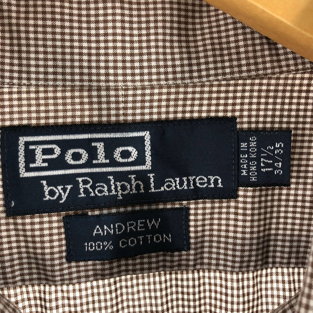 POLO by Ralph Lauren ANDREW Gingham Check Long Sleeve Button-Down Check Shirt Men's XL cotton Beige type Vintage Second Hand