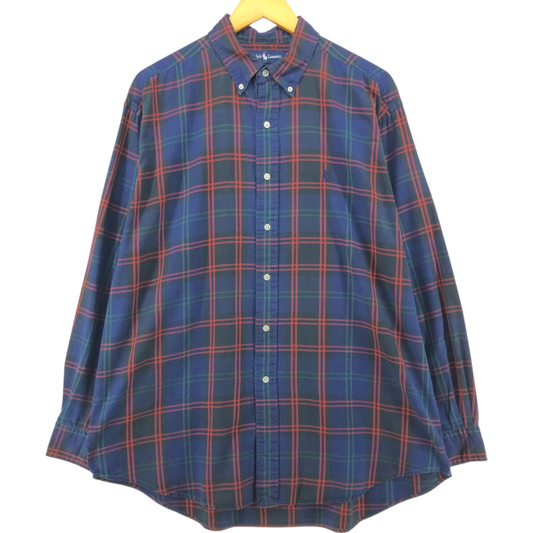 Ralph Lauren BLAKE long sleeve button down check shirt, men's size L cotton navy blue type Vintage Second Hand