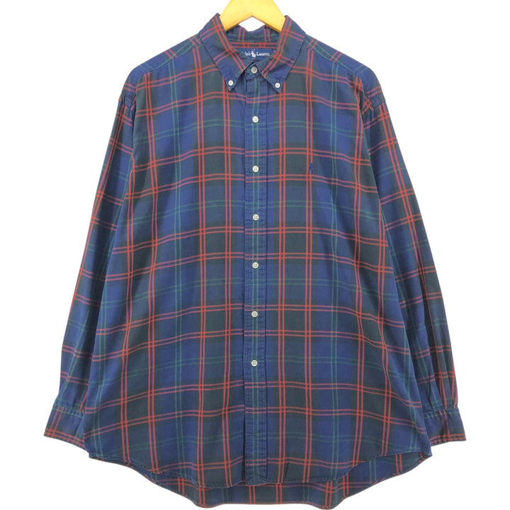 Ralph Lauren BLAKE long sleeve button down check shirt, men's size L cotton navy blue type Vintage Second Hand