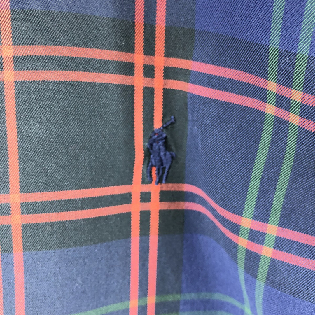 Ralph Lauren BLAKE long sleeve button down check shirt, men's size L cotton navy blue type Vintage Second Hand