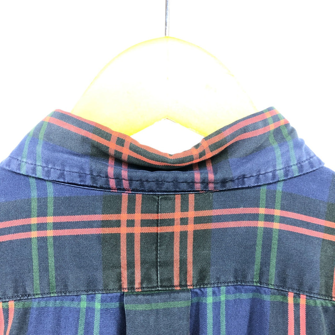 Ralph Lauren BLAKE long sleeve button down check shirt, men's size L cotton navy blue type Vintage Second Hand