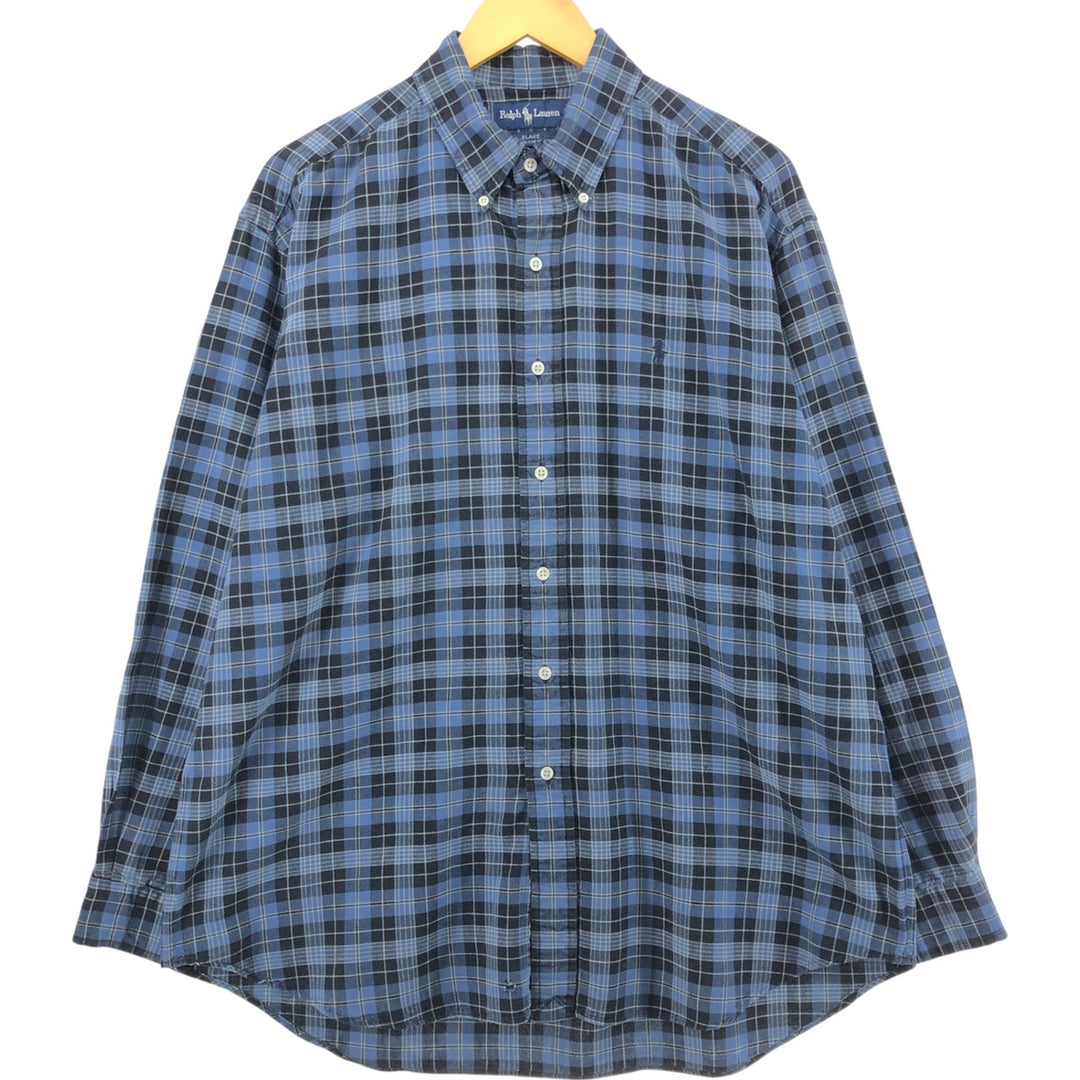 Ralph Lauren BLAKE long sleeve button down check shirt, men's size L cotton navy blue type Vintage Second Hand