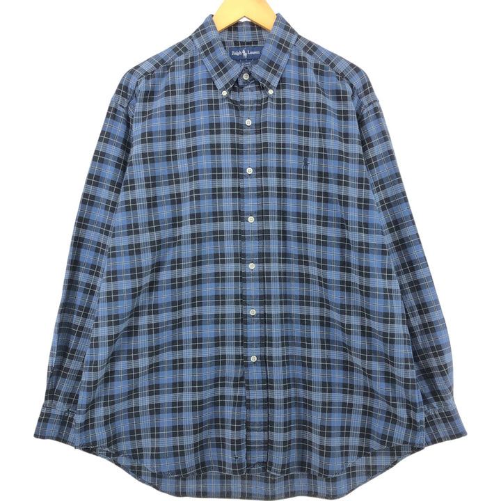 Ralph Lauren BLAKE long sleeve button down check shirt, men's size L cotton navy blue type Vintage Second Hand