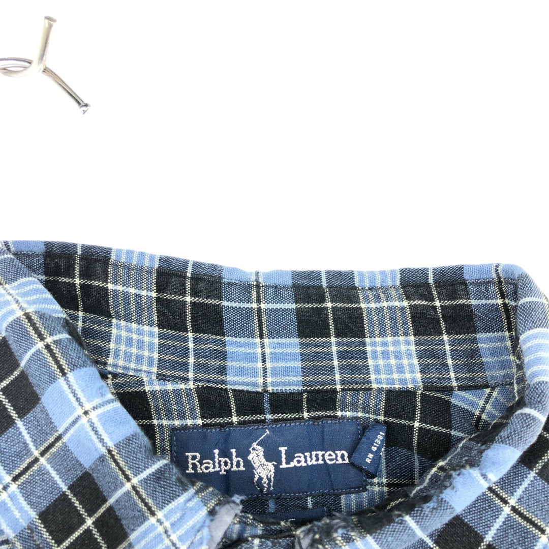 Ralph Lauren BLAKE long sleeve button down check shirt, men's size L cotton navy blue type Vintage Second Hand