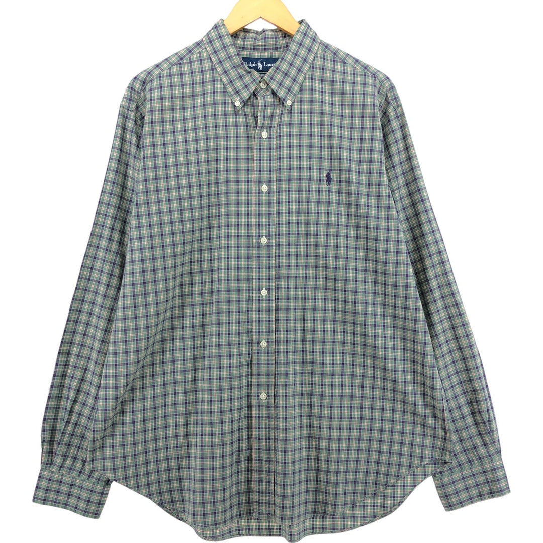 Ralph Lauren Classic Fit Long Sleeve Button Down Check Shirt Men's XL cotton Emerald green Vintage Second Hand