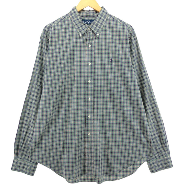 Ralph Lauren Classic Fit Long Sleeve Button Down Check Shirt Men's XL cotton Emerald green Vintage Second Hand