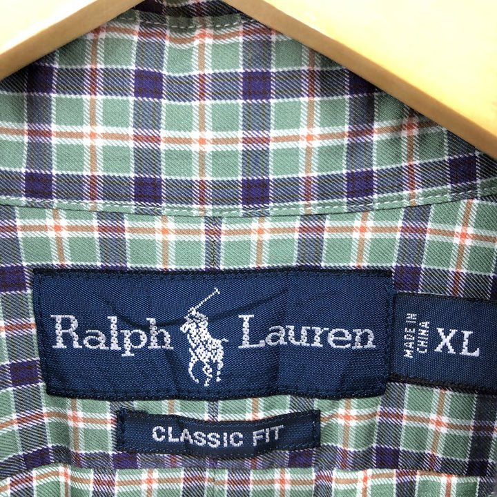 Ralph Lauren Classic Fit Long Sleeve Button Down Check Shirt Men's XL cotton Emerald green Vintage Second Hand