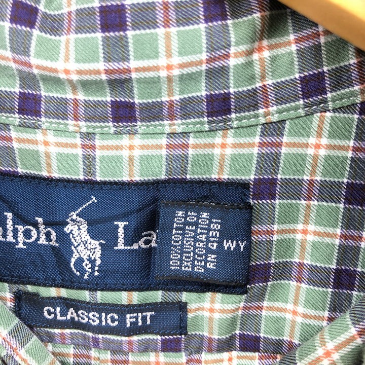 Ralph Lauren Classic Fit Long Sleeve Button Down Check Shirt Men's XL cotton Emerald green Vintage Second Hand
