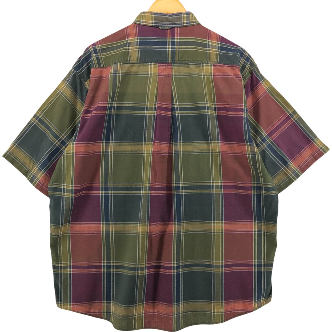 90'S Timberland WEATHERGEAR Check Pattern Short Sleeve Button-down Check Shirt Men's Size L cotton bordeaux Vintage Second Hand