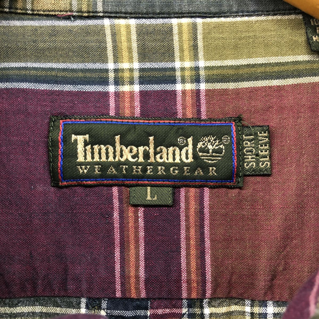 90'S Timberland WEATHERGEAR Check Pattern Short Sleeve Button-down Check Shirt Men's Size L cotton bordeaux Vintage Second Hand