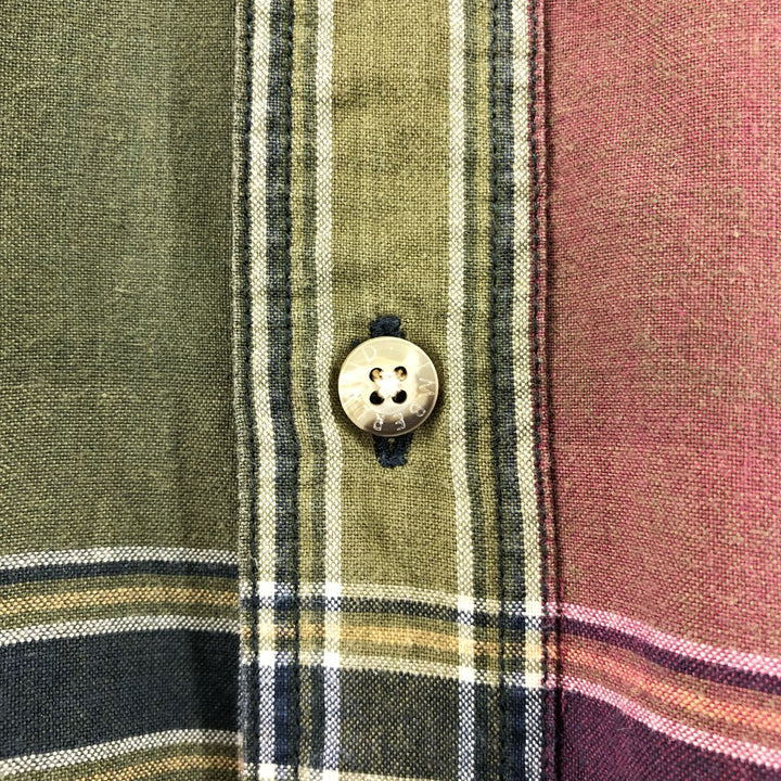 90'S Timberland WEATHERGEAR Check Pattern Short Sleeve Button-down Check Shirt Men's Size L cotton bordeaux Vintage Second Hand