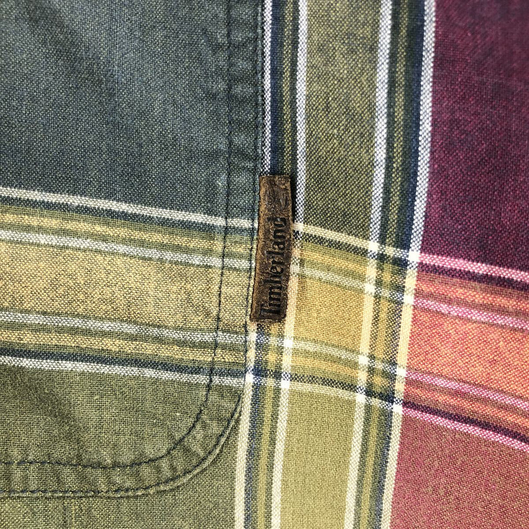 90'S Timberland WEATHERGEAR Check Pattern Short Sleeve Button-down Check Shirt Men's Size L cotton bordeaux Vintage Second Hand