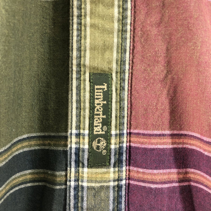 90'S Timberland WEATHERGEAR Check Pattern Short Sleeve Button-down Check Shirt Men's Size L cotton bordeaux Vintage Second Hand