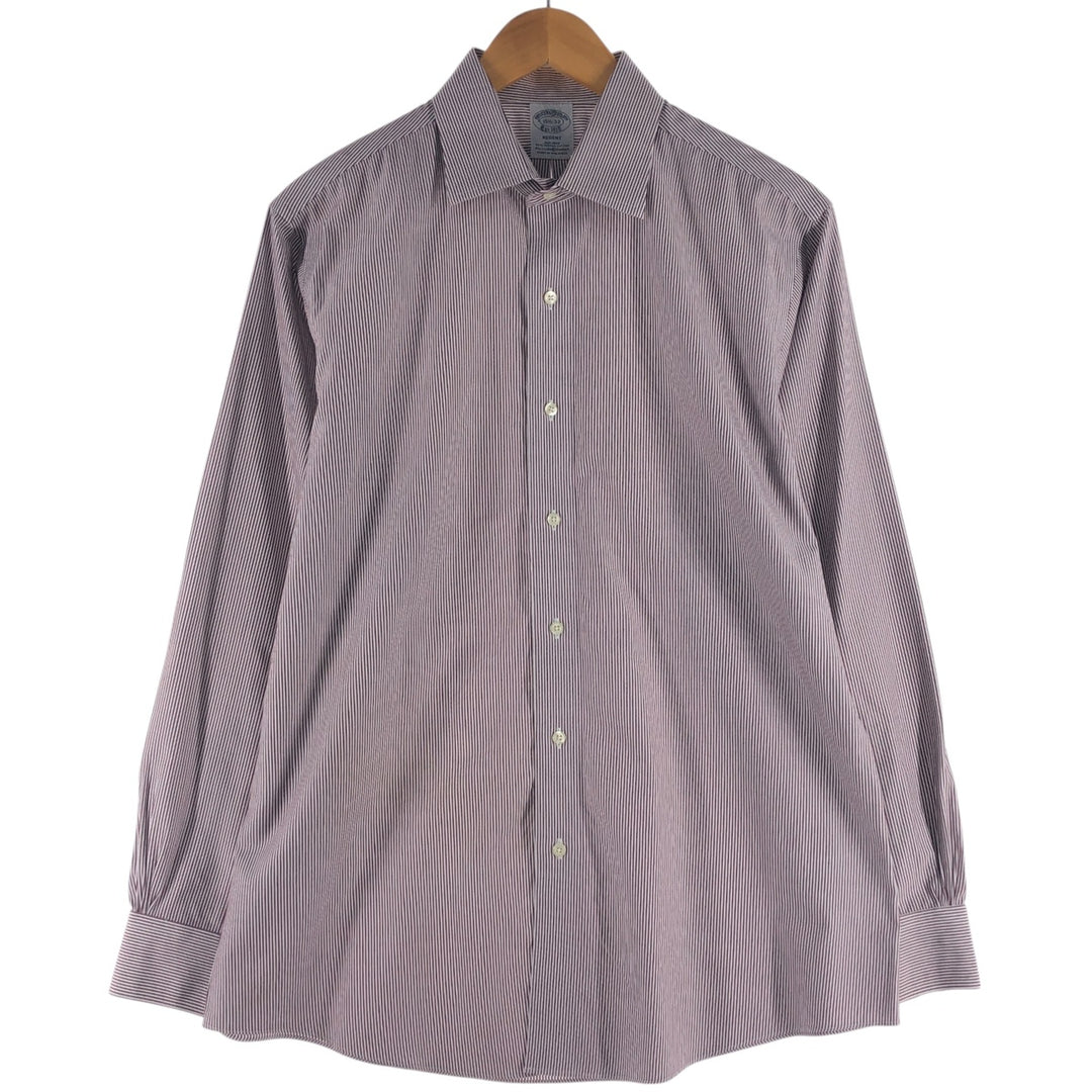 Brooks Brothers Est.1818 REGENT Wide Collar Long Sleeve Cotton Striped Shirt Men's M Supima Cotton brown type Vintage Second Hand