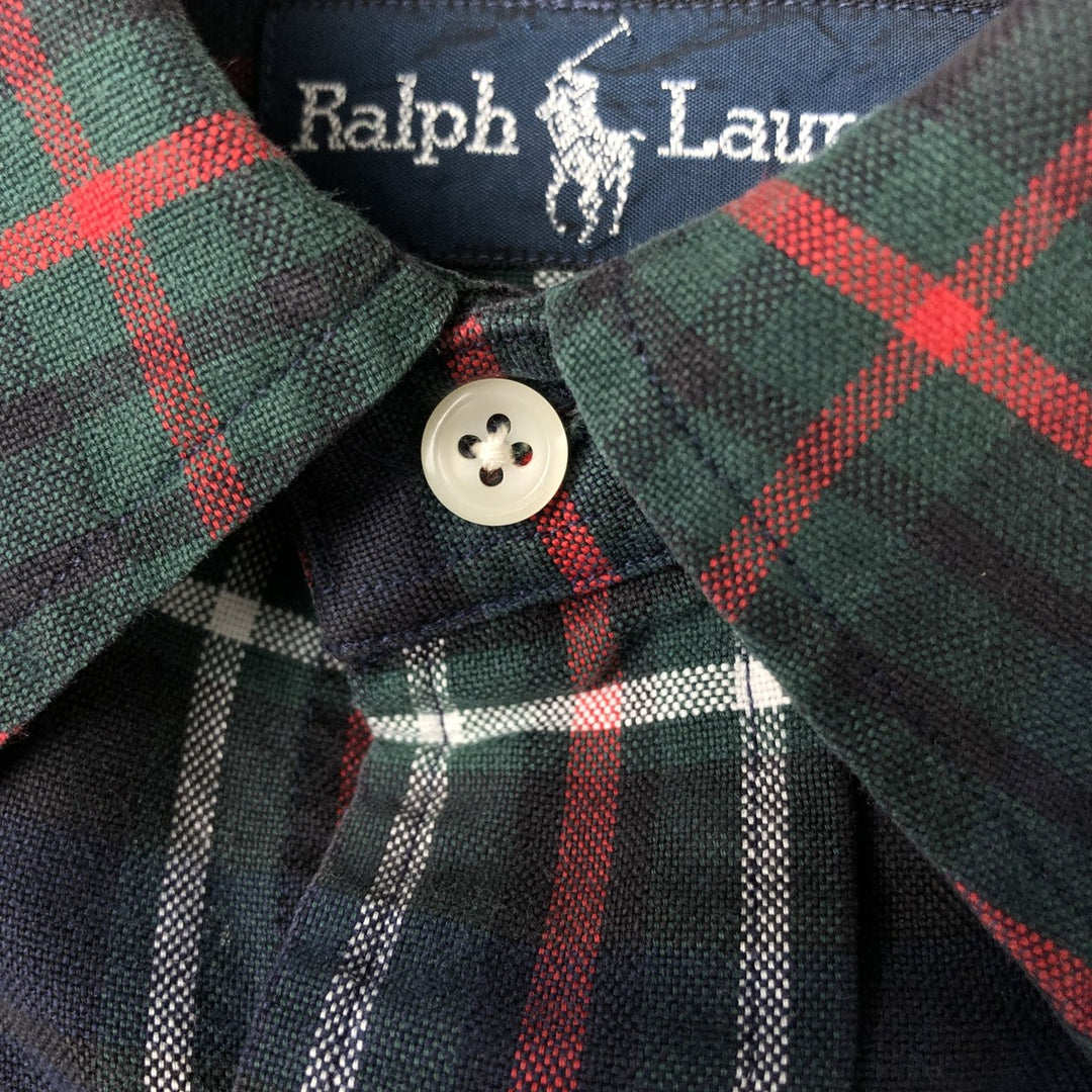 Ralph Lauren BIG SHIRT Long sleeve button down flannel check shirt Men's L size cotton navy blue type Vintage Second Hand