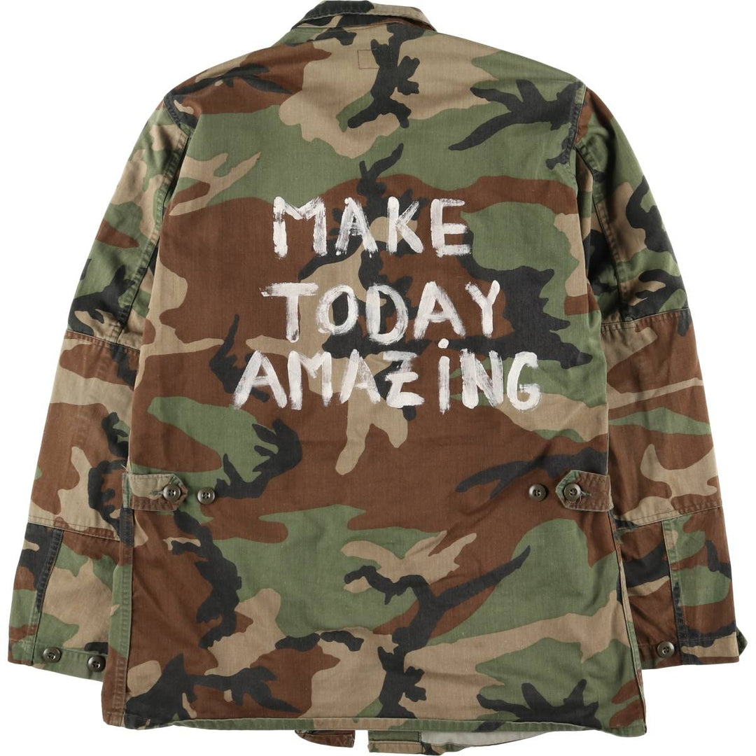 80'S US Army genuine USARMY camouflage pattern remake painted military combat jacket made in USA MEDIUM-LONG men's M size cotton brown type Vintage Second Hand