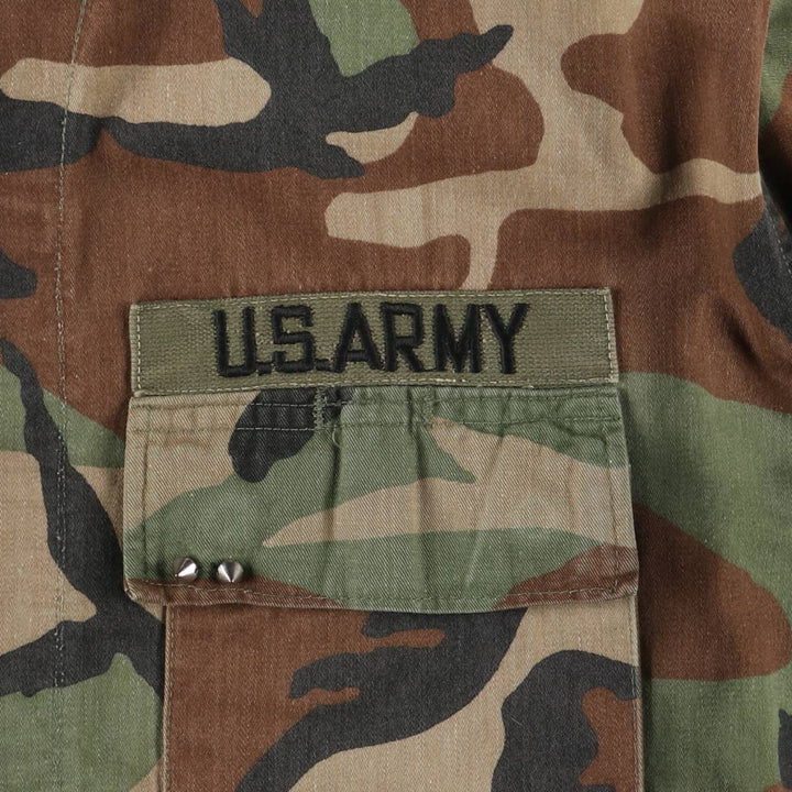 80'S US Army genuine USARMY camouflage pattern remake painted military combat jacket made in USA MEDIUM-LONG men's M size cotton brown type Vintage Second Hand