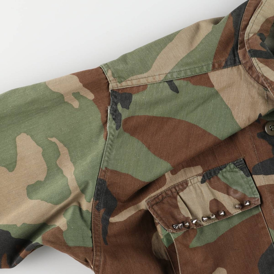 80'S US Army genuine USARMY camouflage pattern remake painted military combat jacket made in USA MEDIUM-LONG men's M size cotton brown type Vintage Second Hand