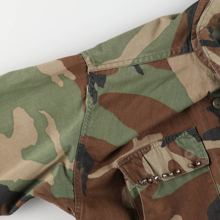 80'S US Army genuine USARMY camouflage pattern remake painted military combat jacket made in USA MEDIUM-LONG men's M size cotton brown type Vintage Second Hand