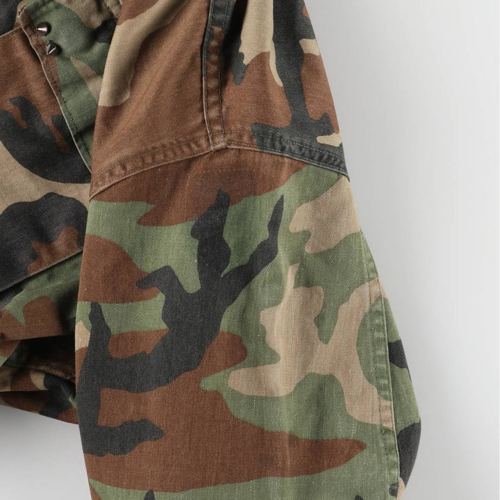 80'S US Army genuine USARMY camouflage pattern remake painted military combat jacket made in USA MEDIUM-LONG men's M size cotton brown type Vintage Second Hand