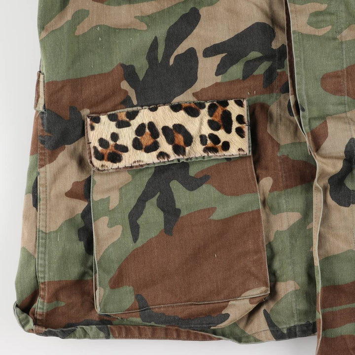 80'S US Army genuine USARMY camouflage pattern remake painted military combat jacket made in USA MEDIUM-LONG men's M size cotton brown type Vintage Second Hand