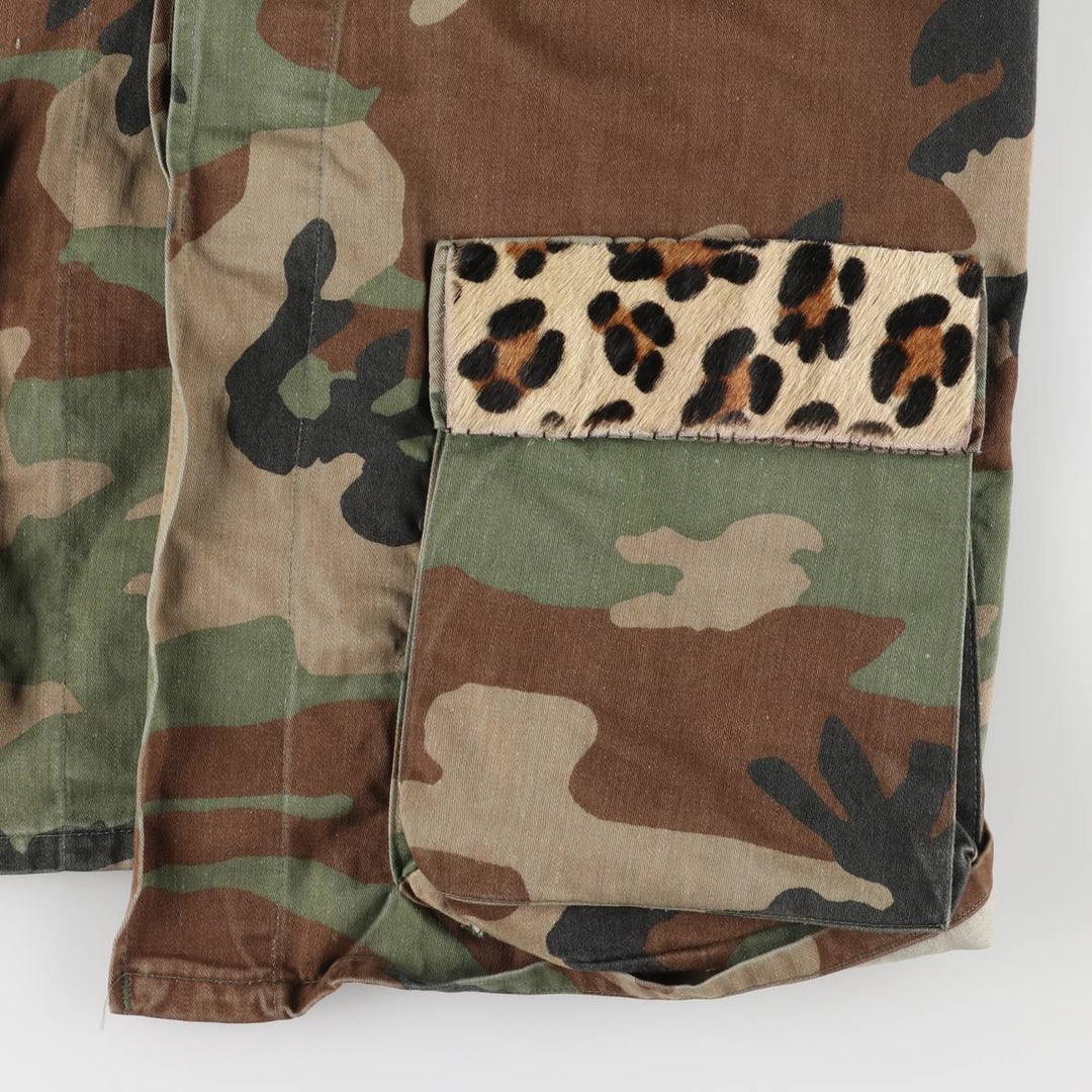 80'S US Army genuine USARMY camouflage pattern remake painted military combat jacket made in USA MEDIUM-LONG men's M size cotton brown type Vintage Second Hand