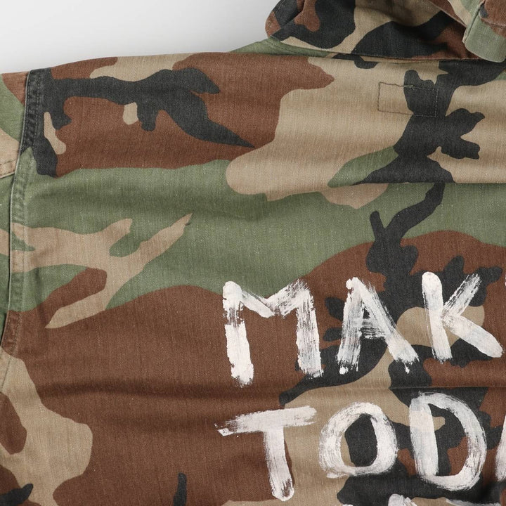 80'S US Army genuine USARMY camouflage pattern remake painted military combat jacket made in USA MEDIUM-LONG men's M size cotton brown type Vintage Second Hand